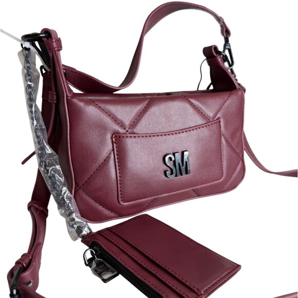 STEVE MADDEN Burgundy Crossbody Handbag Quilted Top-Handle Purse/ Credit Card Wa - Picture 2 of 8